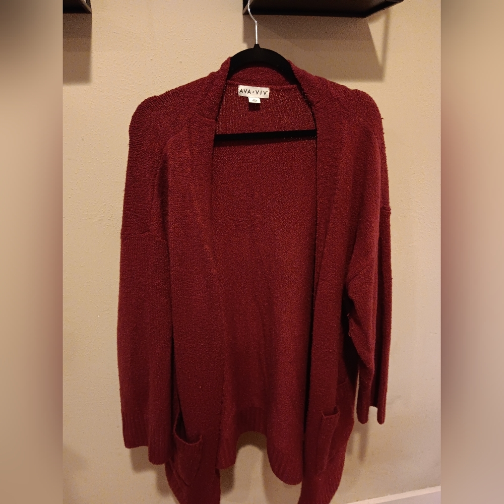 Red Ava and Viv Open Front Duster Cardigan #36